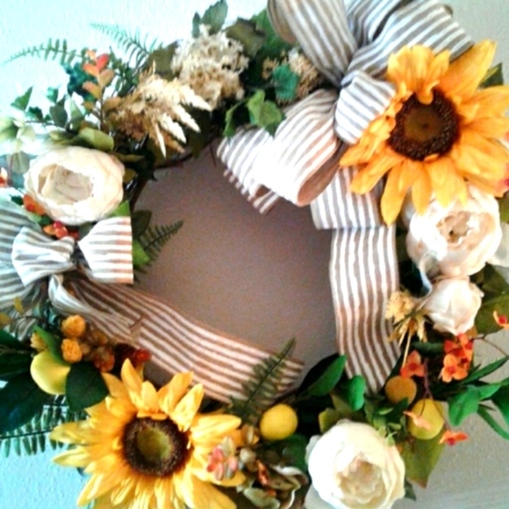 Hand Crafted Sunflower Wreath Multi-seasonal Wreath Handmade Door S…